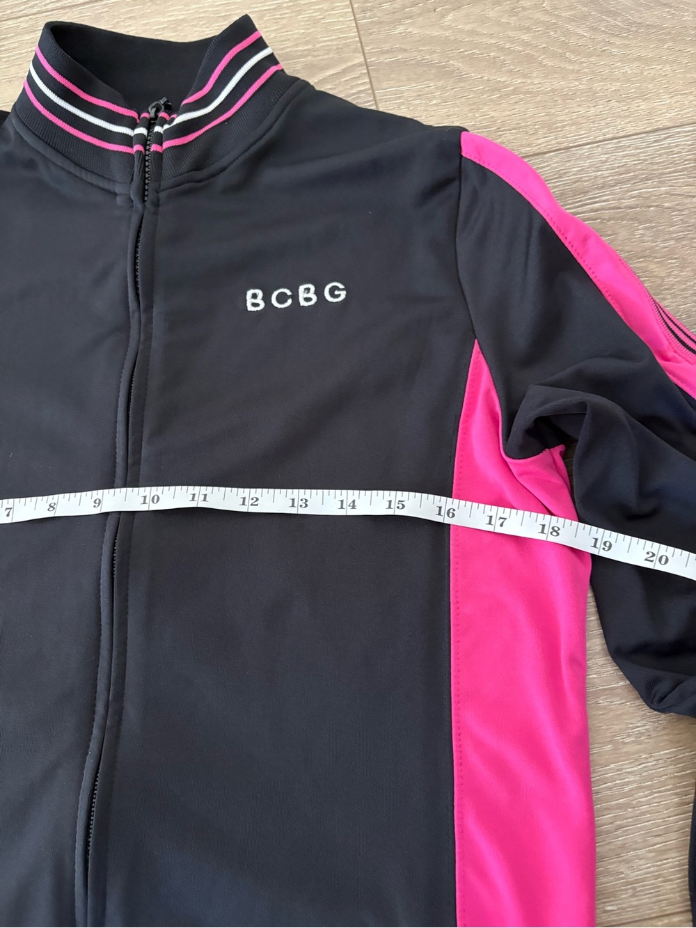 BCBG Black and Hot Pink Zip-Front Bomber Jacket - Picture 9 of 10